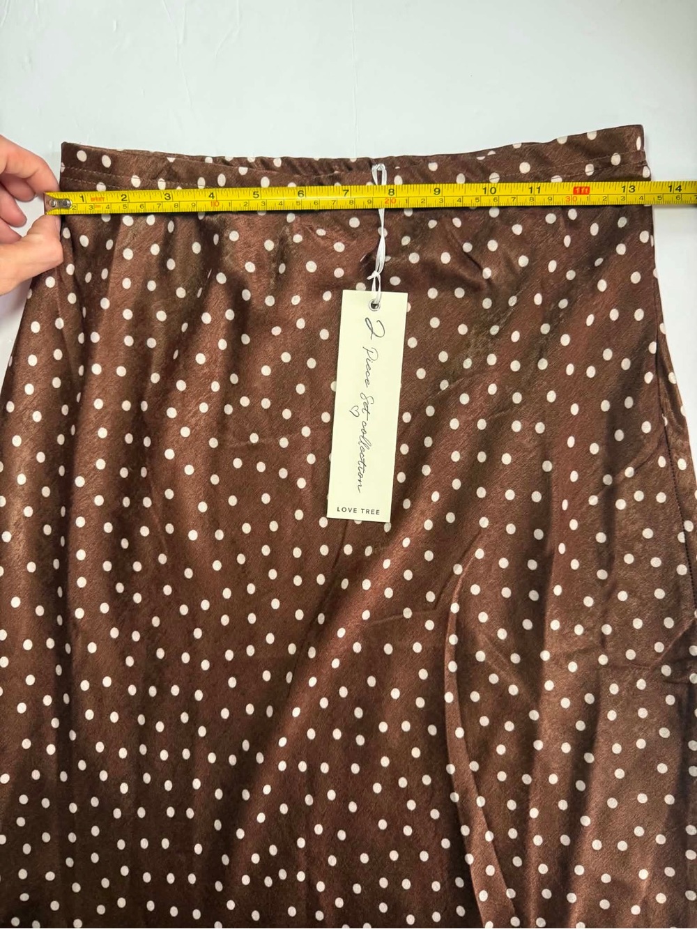 Brown Polka Dot Satin Corset Style Crop Top & Maxi Skirt Matching Set - Size S - Picture 2 of 10